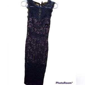 Sabora Black Lace Bodycon Midi Dress M Cocktail Wedding Guest Date Night